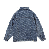 Men Denim Coat Jean Jackets Jacquard Washed Denim Jacket Men's Loose Lapels Workwear Jacket Top