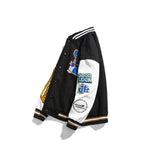 Orange Varsity Jacket Autumn Baseball Uniform Couple Cartoon Embroidered Stand Collar Long Sleeve Jacket Men