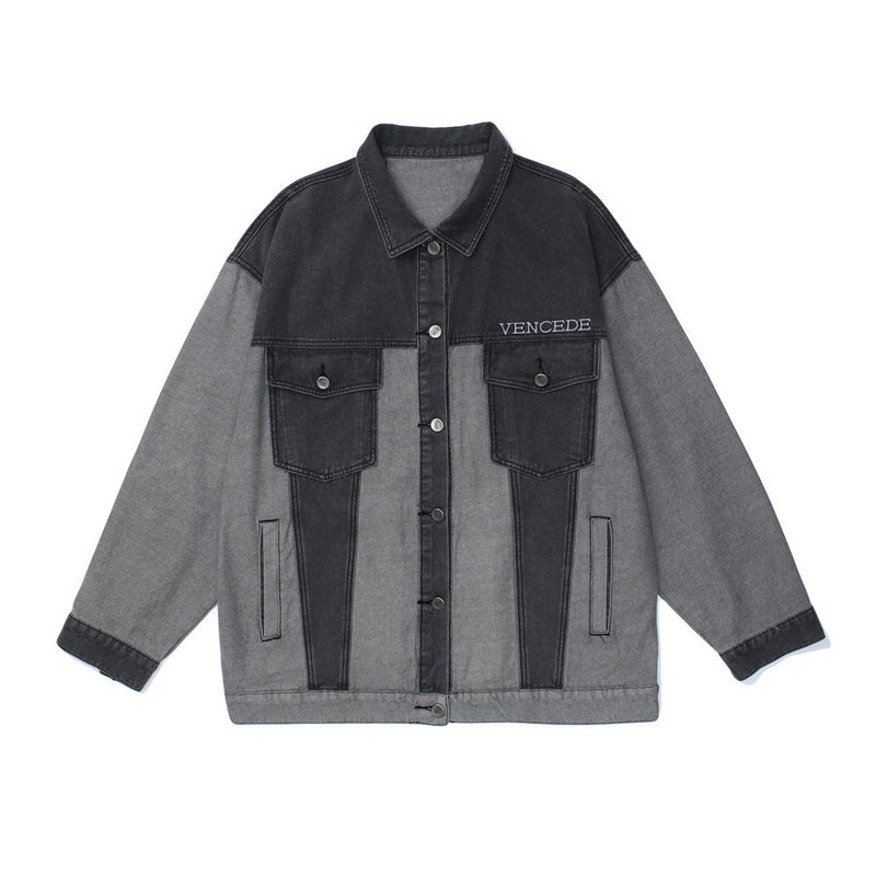Men Denim Coat Jean Jackets Letter Multicolor Printing Denim Jacket Men's Loose Lapels Jacket Vintage Denim Jacket