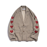 Men's Casual Suit Man Blzer Embroidery Love Vertical Stripes Leisure Suit Men's Loose Lapels Blazer
