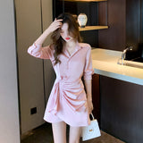 Aesthetic Dress Autumn Satin Shirt Dress Dress for Women