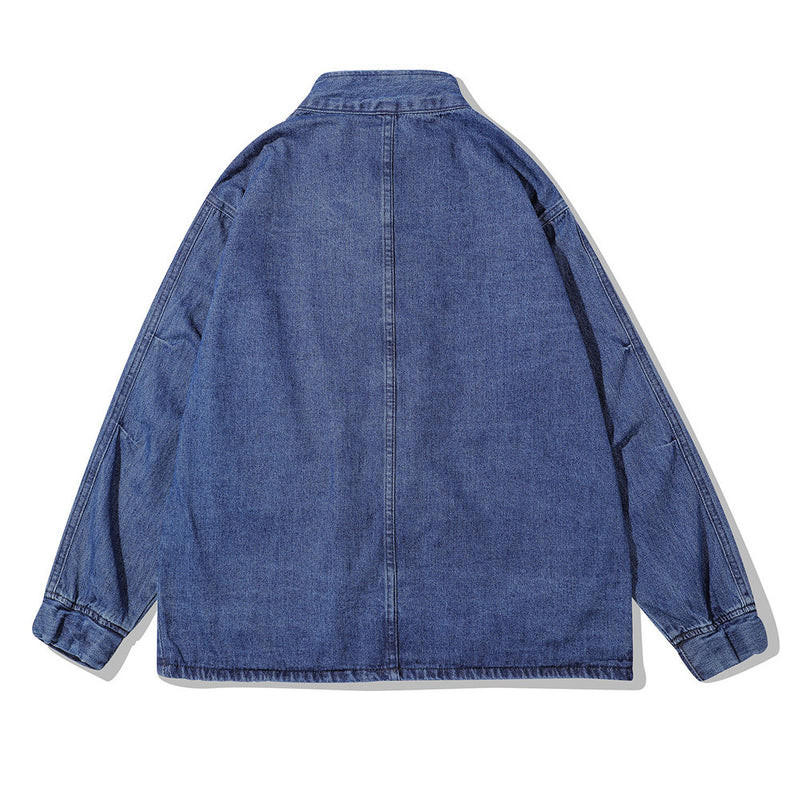 Men Denim Coat Jean Jackets Pure Color Washed Do the Old Cowboy Coat Men's Loose Lapel Jacket Denim Clothing