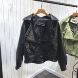 Women PU Leather Jacket Biker Motorcycle Coat Women's Short Spring Loose High Waist Coat