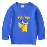 Children Pokemon Pikachu Hoodie Spring and Autumn Pikachu Bottoming Shirt Boys and Girls T-shirt