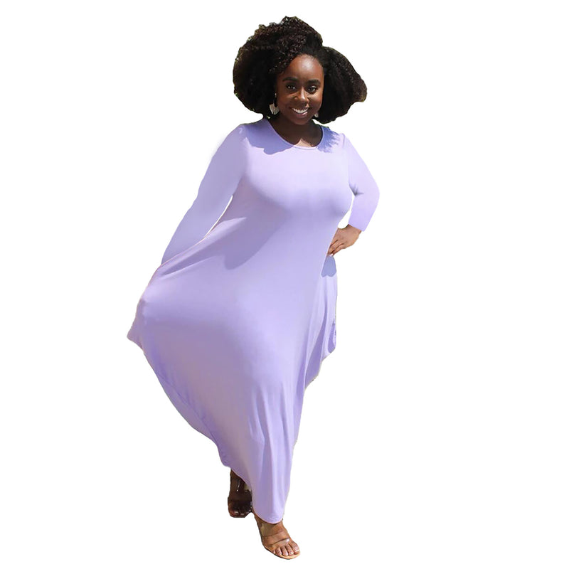 Nina Parker plus Size Dresses round Neck Long Sleeve Hem plus Size Dress
