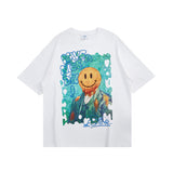 Smiley Face T Shirt Oil Painting Loose Short Sleeve Men's T-shirt