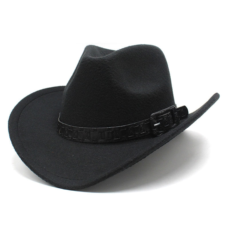Cowboy Hats Wide Belt Woolen Western Cowboy Bowler Hat for Men Women