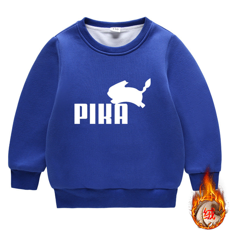 Children Pokemon Pikachu Hoodie Cold Protection Fleece Sweater Double-Layer Thickened