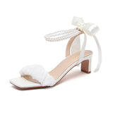 Nude Strappy Block Heels Summer Casual Sandals