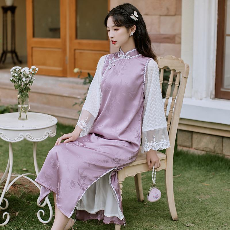 Women Cottagecore Dress Young Retro Cheongsam Dress