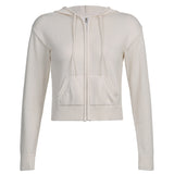 Preppy Aesthetic Sweater Hooded Zipper Solid Color Coat Short Top