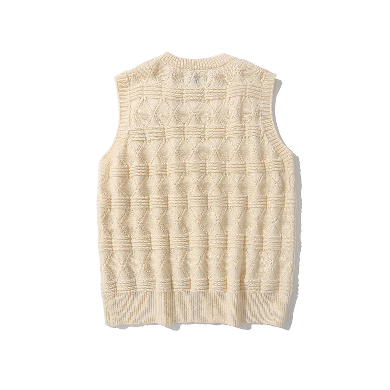 Men Sweater Vest BF Idle Style Small Flower Pocket Sweater Vest Men's Loose Street round Neck Sleeveless Sweater Vest