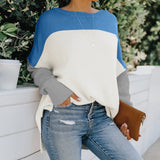 Women's Fall Outfits Knitwear Women's Autumn and Winter off-the-Shoulder Contrast Color Loose Sweater Women's