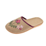 Women Open Toe Sandals Flats Summer Embroidered Linen Leisure Home Flat Slippers