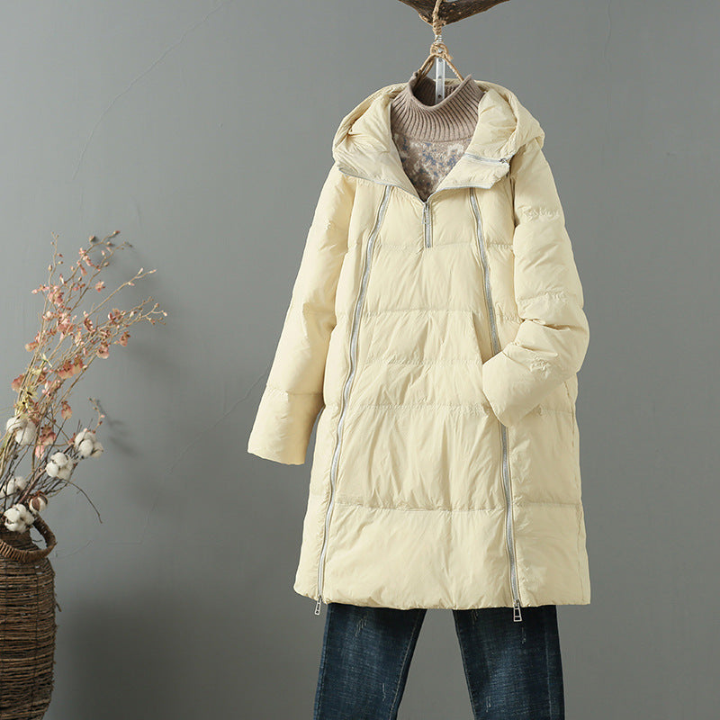 Women Winter Coats Puffer Jacket Down Coat Winter Loose and Warm New Fleece Mid-Length Zipper Hooded Sweater