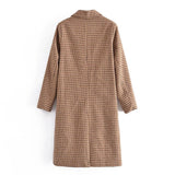 Women Fall Fall/Winter Brown Plaid Woolen Coat Double Breasted Long Shirt
