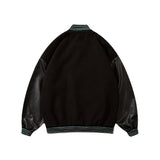 Black Varsity Jacket Student Long Sleeve Baggy Coat Men's Autumn Baseball Uniform Jacket