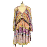 Emery Rose Dresses Printing Color Contrast Floral Stitching Lace Long Sleeve Heavy Industry Dress