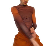 Rave Outfits Mens Long Sleeve Shirt Men's Bottoming Shirt Men's Gradient Color Casual Retro Top