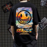 Smiley Face T Shirt Cotton Short Sleeve Hip Hop Smiley Face Graffiti