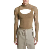 Men Rave T Shirt Sexy Cutout T-shirt Men 'S Slim Fit Casual Knitted