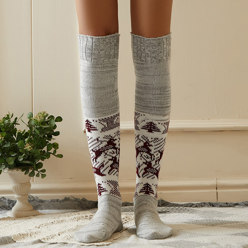 Winter Chunky Cable Thick Knit Thigh High Socks Long Stockings Boot Autumn Winter Retro Jacquard Knitting Long Stockings Warm-Keeping Socks