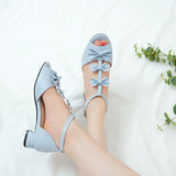 Flat Dress Sandals Summer Low Heel Peep Toe Buckle with Bowknot Sandals