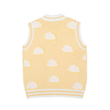 Men Sweater Vest Cloud Jacquard Knitted Vest Men's V-neck Sleeveless Sweater BF Idle Style Vest