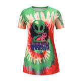Skull Dress Crew Neck Casual T-shirt Summer Printing Short-Sleeve Coat for Women