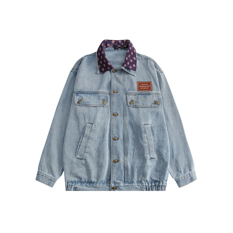 Men Denim Coat Jean Jackets Washed Do the Old Cowboy Coat Men's Polo Collar Jacket Denim Jacket