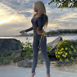 Winter Solid Color Casual Midriff Outfit Lace-up Tight Trousers Jumpsuit for Women