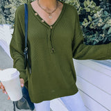Women Fall Outfits Knitwear Solid Color Autumn and Winter V-neck Loose-Fitting Long Sleeve Sweater