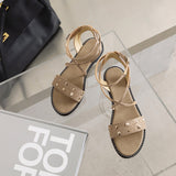 Flat Dress Sandals Summer Square Heel Rivet Plus Size Hollow-out Buckle Casual Sandals