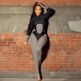 Fashion Printed Color Contrast Patchwork High Waist Tight Sports Fitness Jumpsuit