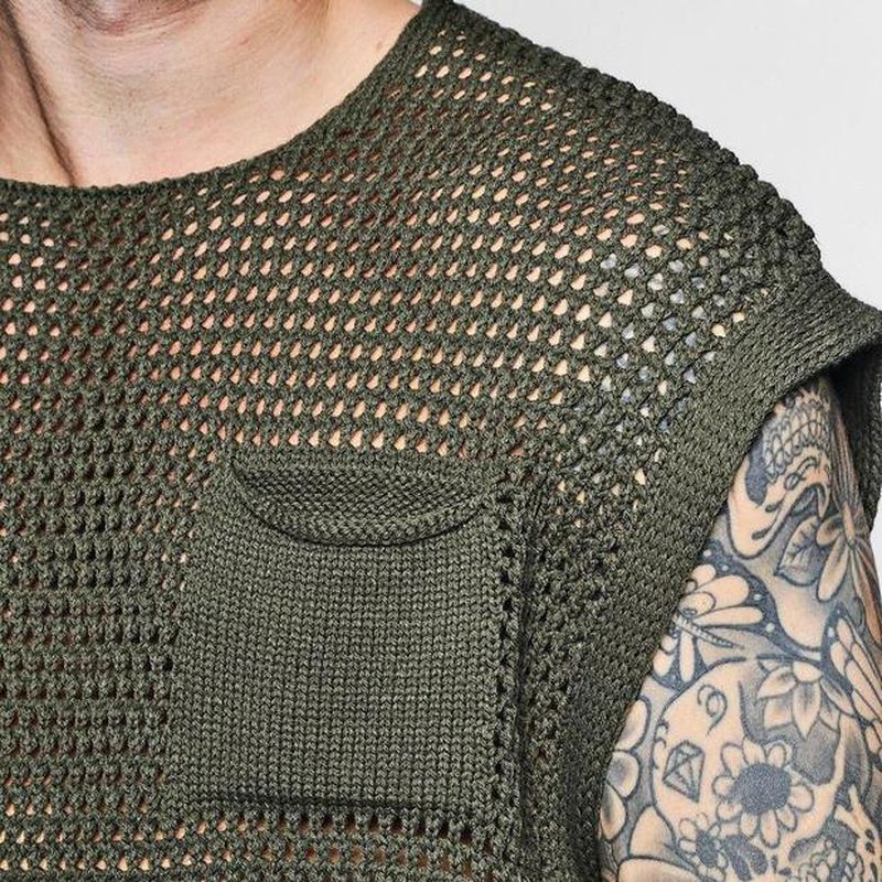 Rave Outfits Mens Long Sleeve Shirt Casual Sexy Knitted Men Personality Vest