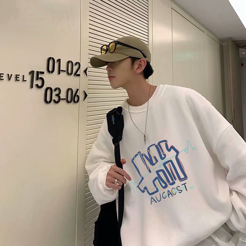 Men Sweatshirts Sweater Men's Spring and Autumn Loose Crew Neck Coat