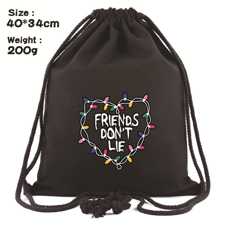 Stranger Things Hellfire Club Handbag Travel Backpack Outdoor Large Capacity Portable Drawstring Backpack Drawstring Bag