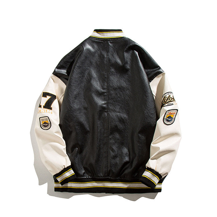 Green Varsity Jacket Autumn Baseball Uniform Campus Student Color Contrast Patchwork Letter Embroidered Jacket Men