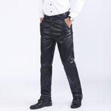 Mens Leather Pants Autumn and Winter Middle-Aged and Elderly Men's Leather Pants Thickened Fleece Biker Leather Pants