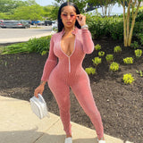 Autumn Solid Color Stand Collar Long Sleeve High Waist Slim Trousers Jumpsuit Women