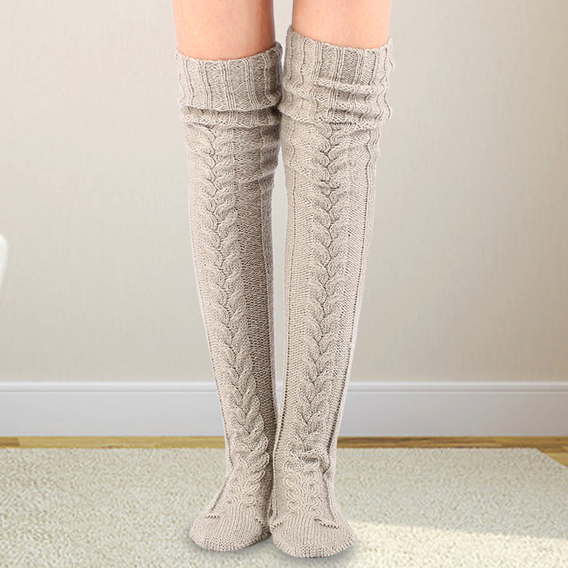 Winter Thick Knit Thigh High Socks Long Stockings Boot Autumn and Winter Knitting over the Knee Stockings