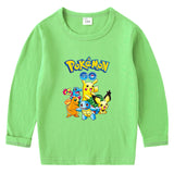 Children Pokemon Pikachu Hoodie Spring and Autumn Cotton round Neck Long Sleeve T-shirt