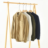 White Work Shirts Autumn Loose Corduroy Long Sleeve Shirt Japanese Style Stand Collar Men's Coat