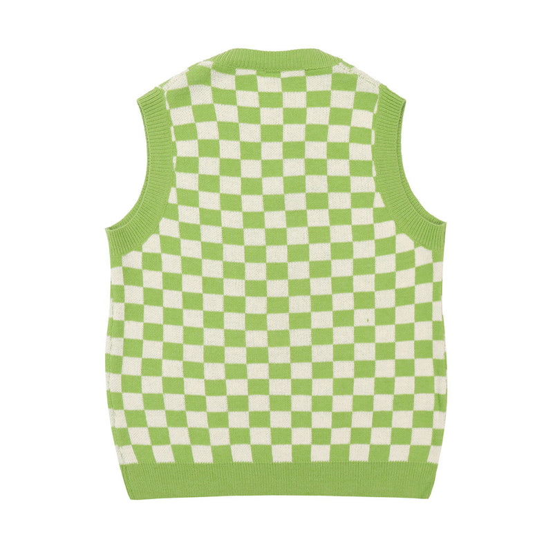 Men Sweater Vest Color Matching Plaid Sweater Vest Vest Men's Loose V-neck Sleeveless Waistcoat Sweater Coat