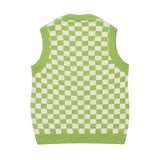 Men Sweater Vest Color Matching Plaid Sweater Vest Vest Men's Loose V-neck Sleeveless Waistcoat Sweater Coat