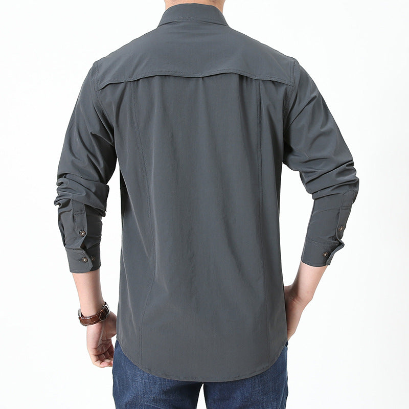 Men's Habit Shirts Spring Long Sleeve Shirt Men's Solid Color Short Sleeve Casual Men's