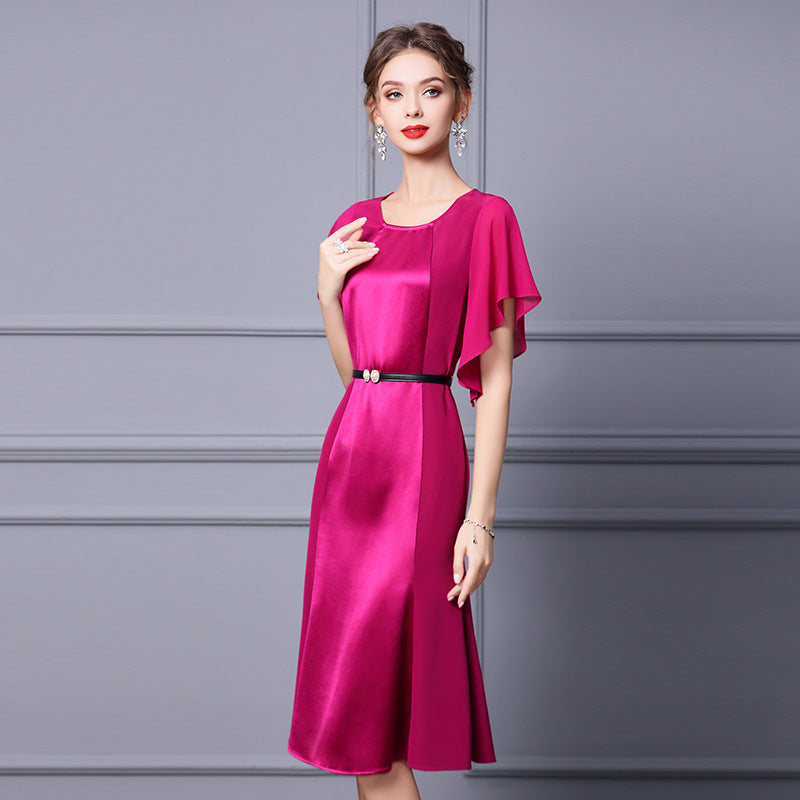 Mauve Dress Purplish Red Dress Summer Bell Sleeve Midi Fishtail Dress