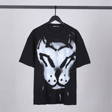 GVC T Shirt Bulldog Graffiti Distressed Cotton Short T-shirt plus Size Loose Men and Women
