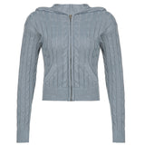 Preppy Aesthetic Sweater Hooded Zipper Solid Color Coat Short Top