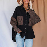 90S Outfits Autumn Shirt Coat Women's Long Sleeve Pocket Leopard Print Printing Lapel Cardigan Top